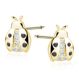 Cercei argint placati cu aur galben buburuza cu pietre negre DiAmanti Z1652EG_WB-DIA (Argint 925‰ 0,9 g.)